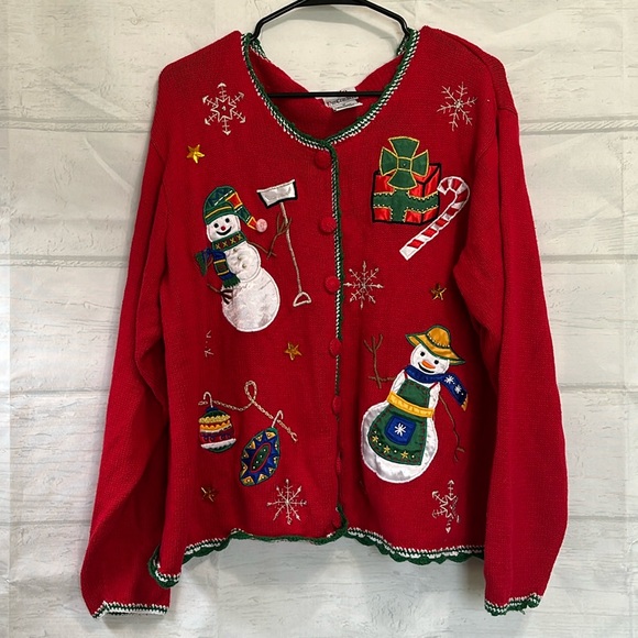 Quacker Factory Sweaters - Nut Cracker Vintage Snowman Christmas Cardigan Sweater Red Size 1X